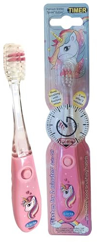 B-Brite Children's Unicorn Toothbrush with Flashing Timer - Pink, Yellow, Red, Dark Pink