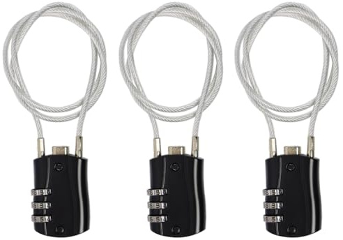 Kellegour 3 Pièces Cadenas Code 3 Chiffres,Petit Cadenas à Code Cable,Cadenas de Voyage à 3 Chiffres,Cadenas à Code 3 Chiffres avec 50 cm Cable,pour Vélos,Poussettes,Skis et Valises(50CM)