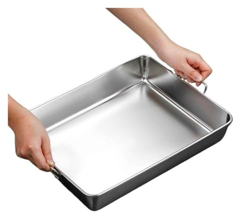 UOSIQOTE Teglia da forno rettangolare in acciaio inox for alimenti, barbecue, teglia da forno, piatto for conservare frutta e pane con manico, teglia profonda, utensili da cucina(30x24x5cm)