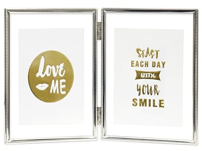 INOV8 Framing Tarnish Resistant Silver Designer Floating Double Picture Frame with Thin Bead Edge Design for Two 6x8 inch (15x20cm) Photos