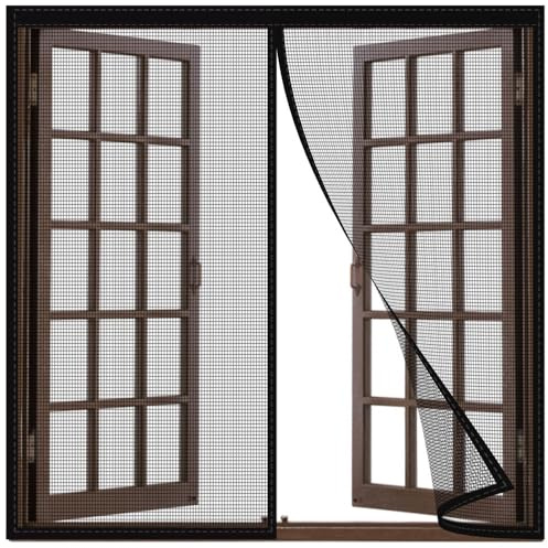 Tenda zanzariera Magnetica,150x150cm Rete Zanzariere su Misura Chiudi Automaticamente Impedendo agli Insetti di Entrare per Porte d'IngressoPorte Cortili Nero