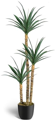 AOKIIE Pianta artificiale di agave artificiale, 1,8 m, per interni, alta pianta finta con 3 teste in seta in vaso, albero finto per casa, soggiorno, decorazione per ufficio, regali di inaugurazione