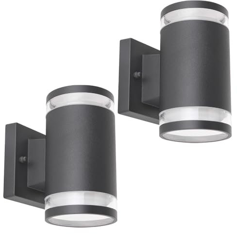 Außenwandlampe Up Down Strahler Terrassenleuchte anthrazit Haustürlampe Fassadenleuchte, Aluminium Glas, 2x Gx53, BxH 10x16,5 cm, 2er Set