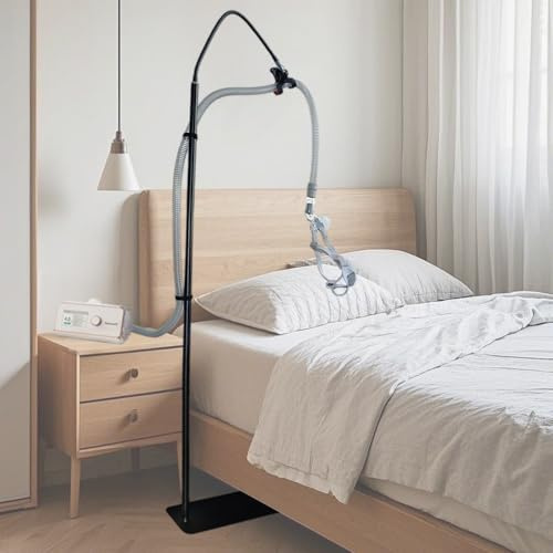 CPAP Slanghållare, [ med slanghängare], CPAP slanghållare, justerbar höjd, vinkel, metallmaterial, fastsättning, för att förhindra rörläckage, insvept