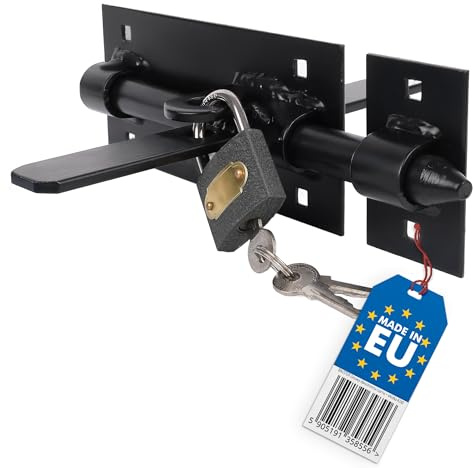 BAUSTER® Bolzenriegel Riegel 150 mm mit Vorhängeschloss Schlossriegel Beidseitig Stahl Torriegel Schubriegel Türriegel Schwarz Pulverbeschichtet Torschieber Türschlossriegel Robust Hochwertig