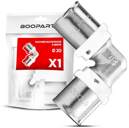 BOOPARTS – 1 Pièce – Coude Égal à Sertir Ø20 (20–20 mm) | Raccord Coudé 90° Multicouche Contour TH | Raccord Plomberie Chauffage Étanche pour Eau Chaude et Sanitaire