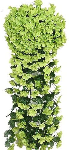Artificial Orchids Hanging Wall Hanging Purple Garland Wisteria Basket Artificial Flowers Wooden Flowers Room Plants Evergreen (Green, One Size)