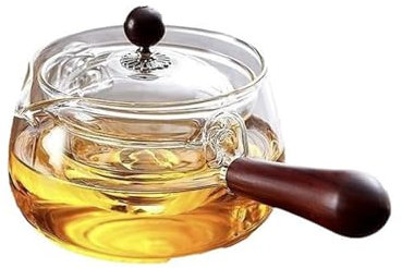360 Rotation Tea Maker Glass Teapot with Infuser,Home Glass Rotating Teapot,Portable Clear Tea Kettle with Wooden Handle for Home,Travel,Gifting,Loose Tea A