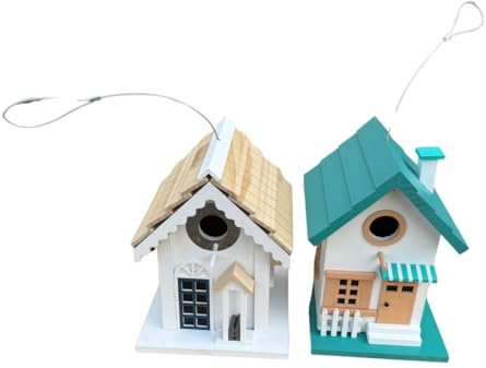 Zvire Wooden Bird House for Outdoor Use, Pack of 2, Natural Pine Wood with Hand-Painted Details, 17.8 x 7 x 9 inches
