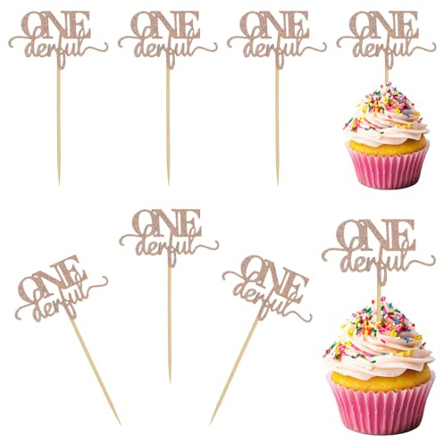 36 Pcs 1st Birthday Cake Topper for Girl, Rose Gold Glitter Onederful Birthday Decorations, First Birthdays Decorations Supplies, Cupcake Picks for Baby Shower First Birthdays Theme Party