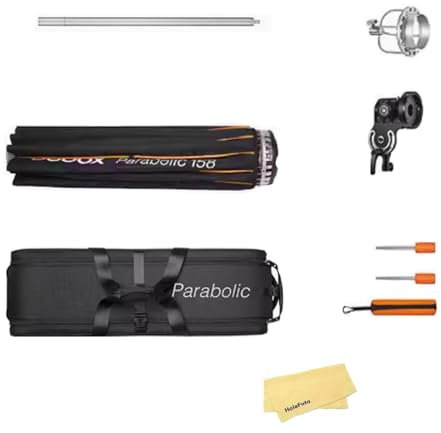 Godox Parabolic 158 Reflector Kit P158 Enfoque de Luz Sistema,150cm Softbox Tipo Paraguas con 24 Varillas,Ajuste Libre Densidad Reflexión Flash,Ideal para Moda,Belleza,Bellas Artes(Montura Bowens)