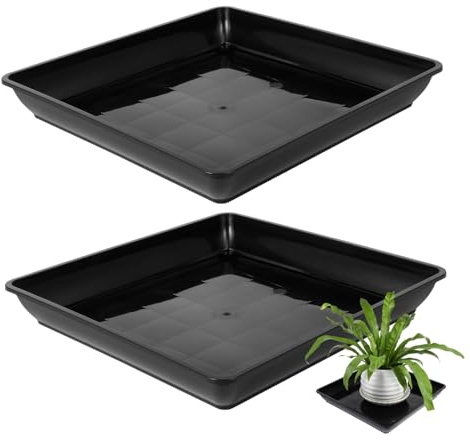 IMIKEYA Soucoupes pour Plantes en Plastique Résistantes 2 Pièces 35 Cm Carrées pour Intérieur Et Extérieur Bac De Récupération d'eau Noir pour Pots De Fleurs