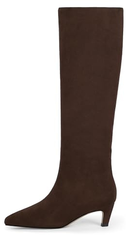 Modatope Womens Knee High Dark Brown Suede Boots Square Toe Low Kitten Heel Tall Fall Boots for Women 2025 Size 8