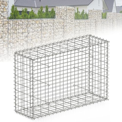 Floordirekt Gabion Stone Basket Metal 100 x 80 x 30 cm Galvanised Wire Basket with Mesh Size 5 x 10 cm, Stone Wall as Garden Fence, Gabion Grid as Privacy Screen, Lenox