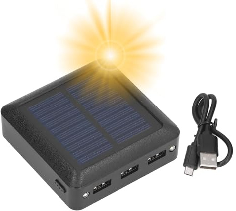 Jadeshay Solar Power Bank, Caricabatterie Solare Portatile, Power Bank Solare con 3 Uscite USB e Luce LED for Campeggio e Pesca all'Aperto