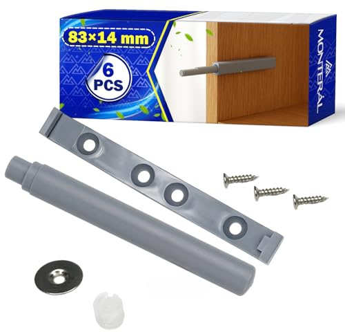6 Piezas Amortiguador Puerta Cocina y Muebles 83x14 mm con Punta Magnética - Completo con Tornillos para Fijación - Cierre Amortiguado Puerta de Color Gris - Garantía de 10 Años - MONTERAL