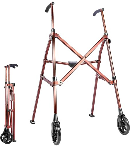 Walking Frame with Wheels - Lightweight Foldable Walker for Elderly, 6-Level Height Adjustable (82-99cm), Triangular Stability Design