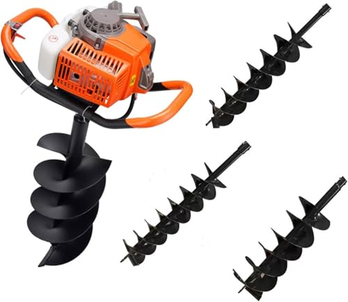 Gas Powered Earth Auger, 198CC 5200W Back Hole Excavator with 3 Drill Bits for Easy Planting and Digging Holes
