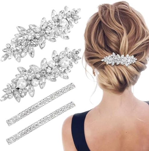 4 Pezzi Fermagli per Capelli Strass Spille Decorative per Damigella d'Onore Fiore Copricapo Matrimonio Fermagli per Capelli Eleganti da Donna Accessori per Capelli Matrimonio