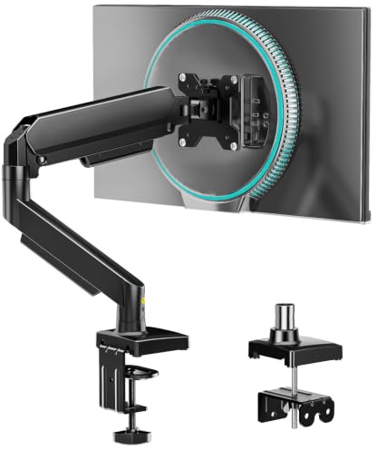 AX WABER Bras Articulé Écran PC - Support Moniteur à Bras Unique avec Installation Clamp/Perçé, Rotation 360°, Inclinaison +90°/-45°, Compatible 17-32 Pouces VESA 75x75/100x100, Max 22 lbs AX09DB01