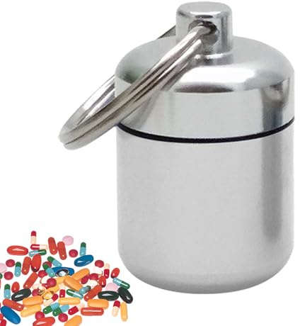 Metal Pill Case Keychain - Mini Outdoor Storage Container Space Saving Holder | Colorful Travel Pill Organizer for Jewelry Earplugs Compact Waterproof Tr