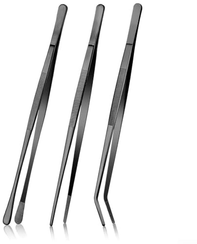 Pinzas para barbacoa, 3 pinzas de cocina de acero inoxidable 430 de 10 pulgadas con agarre antideslizante, pinzas multiusos para alimentos, pinzas para asar y cocina