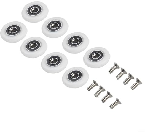 CYRENT Lot de 8 roulettes de rechange pour porte de douche avec vis en acier inoxydable pour portes en verre, coulissantes lisses et silencieuses pour cabine de douche (25 mm)