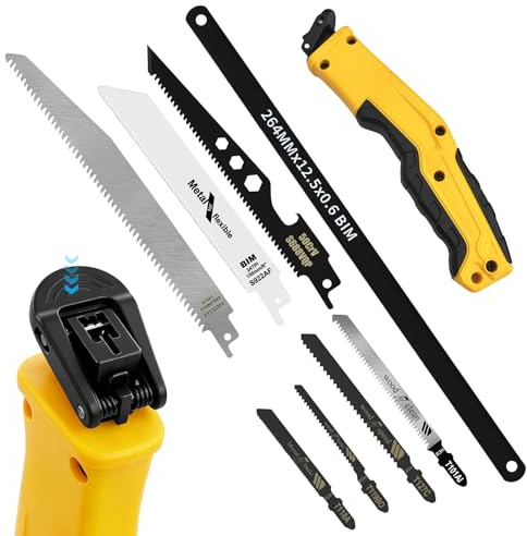 Flintronic 8-in-1 Multi-Hand Saw Set, Mini Hand Saw Kit with 8 Blades, Quick Change Blade, Hacksaw Set with Self-Locking Design for Wood, Metal, Plasterboard & Plastic