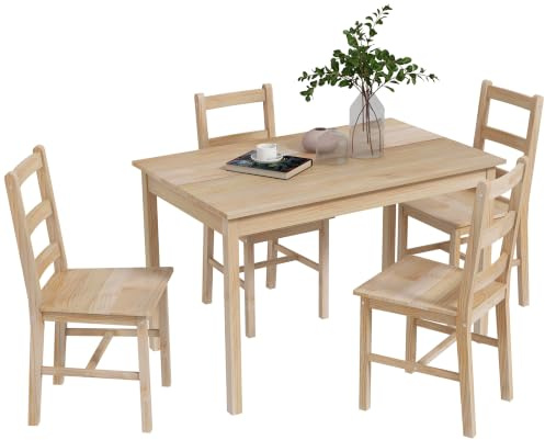 HOMCOM Esstisch mit 4 Stühlen Essgruppe Kiefernholz für Kleine Räume, Natur | Aus Kiefernholz, Esszimmergruppe, Esszimmer, Küche, Wohnzimmer