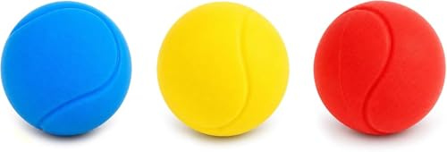 Navoys 3 Soft Foam Tennis Balls for Kids & Grown Ups - Squeezy Sensory Play | Sponge tennis balls, approx 6.5cm/2.6in diameter, lightweight foam, indoor & outdoor use, throwing, catching, bat & ball