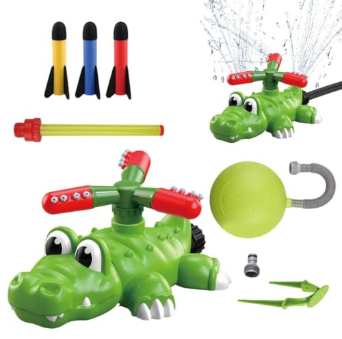 Water Sprinkler for Kids - Rocket Launch Game Cute Crocodile, Kids Outdoor Play Sprinklers for Boys Girls Ages 3-8, Beach Park Garden Courtyard Lawn Outdoor Activities Lightweight Compact Ergonomic
