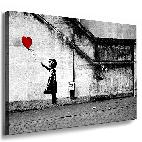 Fotoleinwand24 - Banksy Graffiti Art There is Always Hope / AA0134 / Bild auf Keilrahmen/Grau / 150x100 cm