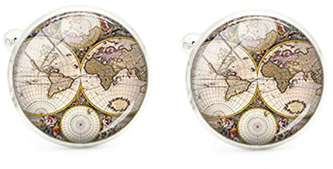 ODETOJOY Boutons de Manchette Carte du monde Chemise Française pour Les Hommes Chemise Mariage Cadeau