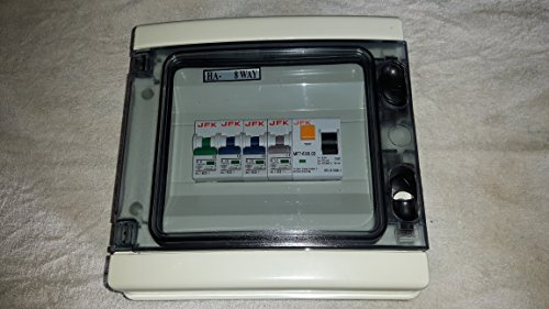Garage Consumer Unit IP65 4 Way Fuse Box Fitted with RCD 63amp 30ma + 1X6amp, 2X20amp & 1X32amp mcbs