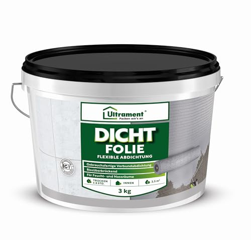 Ultrament Dichtfolie 3 kg Grau | gebrauchsfertige, lösemittelfreie Flächenabdichtung für Feucht‑ & Nassräume | elastisch, roll‑, streich‑ und spachtelbar