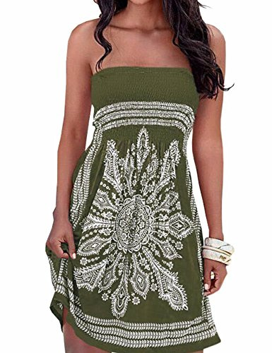 HAHAEMMA Femme Robe Eté Bustier Epaule Bohème Coloré Floral Casual Mini Plage