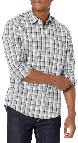 Amazon Essentials Chemise en Popeline à Manches Longues, Style Décontracté, Coupe Standard Homme, Gris Écossais, L