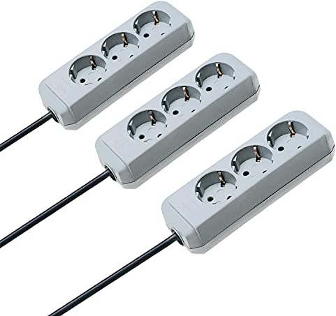 Brennenstuhl Eco-Line, Steckdosenleiste 3-Fach | 1,5m Kabel - besonders stromsparend | ohne Schalter, 3er Pack (3-fach | ohne Schalter, 3er Pack | lichtgrau)