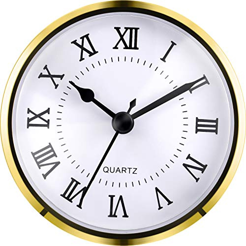 Hicarer 3-1/2 Inch (90 mm) Quartz Clock Fit-up/Insert with Roman Numeral, Quartz Movement (Gold Trim)