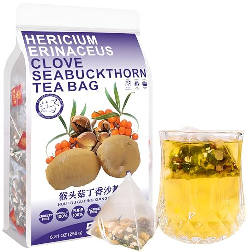 Plant Gift Hericium Erinaceus Clove Seabuckthorn Tea Bag 8.81oz (5g*50bags) Yam, orge, Chine pure et naturelle, mélange de santé, mélange de thé Floral 250g 猴头菇丁香沙棘茶