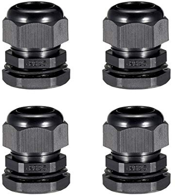 sourcing map 4 Pcs PG25 Cable Gland Waterproof Plastic Joint Adjustable Locknut Black for 16mm-21mm Dia Cable Wire 4 Pcs