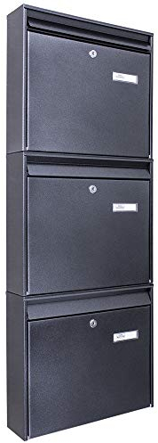 banjado Burg-Wächter Briefkastenanlage - Briefkasten 3 Parteien - Briefkästen Schwarz - Postkasten Mehrfamilienhaus - Briefkasten XXL mit Namensschild