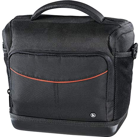 Hama Kameratasche „Albany“ für Digitalkamera (Fototasche für DSLR, mit Zubehörfächern, Tragegriff, Gürtelschlaufe und Inneneinteilung, Umhängetasche, reißfestes Polyester, 20 x 11 x 17 cm) schwarz