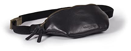 HOLZRICHTER Berlin - Mittelgroße Bauchtasche aus Leder für Damen und Herren, 10x24x6 cm, Vintage Gürteltasche, Handgefertigte Hüfttasche, in Schwarz, Braun, No 1-1 (Schwarz)