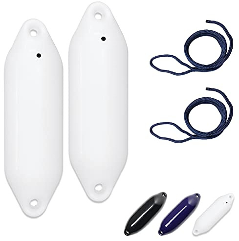 HonuNautic 2er Set Fender incl. Fenderleinen | U-Serie | Verschiedene Größen und Farben | blau, schwarz, weiß | 33, 40, 50, 56, 64, 76 cm Länge | Boot & Yacht Stegfender, Langfender