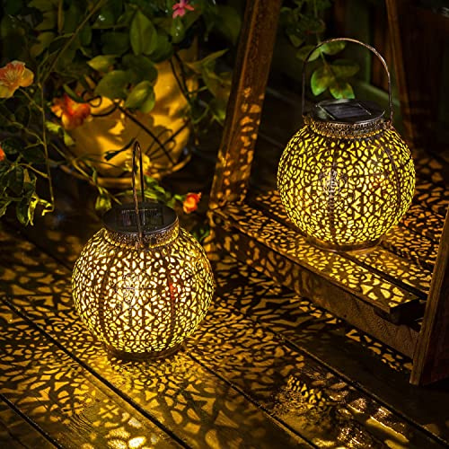 2Pack Solar Outdoor Lanterns Waterproof, Garden Gifts for Mom, Rose Solar Garden Decor , Warm White Table Lights for Yard Art, Porch, Mothers Day Grandma Wife (Antique Bronze )