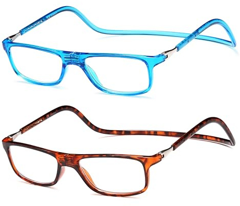 NEW VISION Lunettes 2 pack, Lunettes Loupe, Lunettes De Lecture Magnétique, Longueur RéGlable Lunette De Lecture Homme Femme, NV2904 (Bm, 2.5, x)