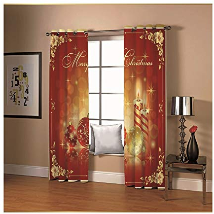 Daesar Gardinen Vorhang mit Ösen Motiv Blickdicht, Fenster Vorhänge Kinderzimmer Merry Weihnachtskerzen Weihnachtskugeln Schlafzimmer Verdunklungs Vorhänge Polyester 2er Set 214x244CM