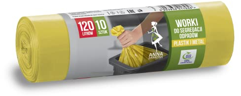 ANNA ZARADNA ST-AZ-017058 Müllbeutel für Metall Plastik Reißfest 120l | 10 Stück | Müllsack Mülltüte Abfallsäcke für Den Hausmüll Büro aus dicker LDPE-Regranulatfolie Farbe: Gelb
