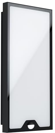 EGLO LED Außen Wandlampe Casazza, Außenleuchte mit Bewegungsmelder, Dämmerungssensor, Wandleuchte aus verzinktem Stahl, Schwarz, Kunststoff, Weiß, LED Außenlampe warmweiß, IP44, H 42 cm